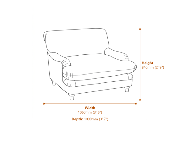Plumpton Chair Grey Velvet Dimensions Diagram