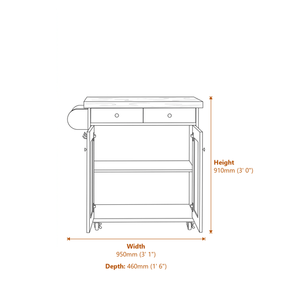 Portland Kitchen Island Black Dimensions Diagram