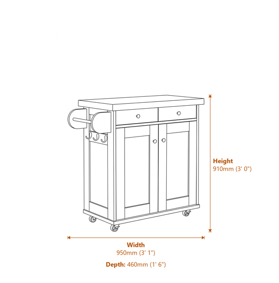 Portland Kitchen Island White Dimensions Diagram