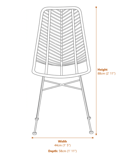 Manado Jawit Natural Rattan Chair Dimensions Diagram