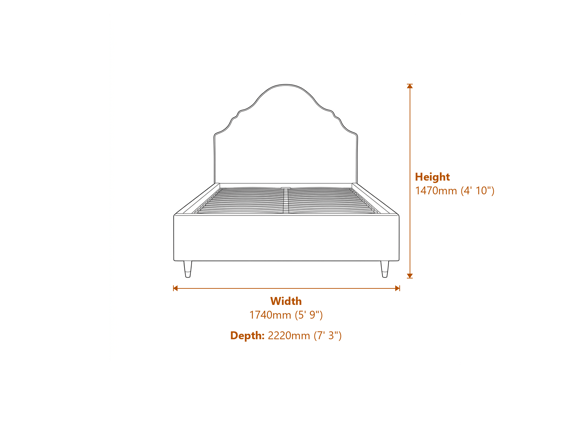 Quince Light Grey Double Bed Dimensions Diagram
