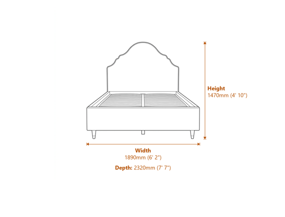 Quince Light Grey King Size Bed Dimensions Diagram