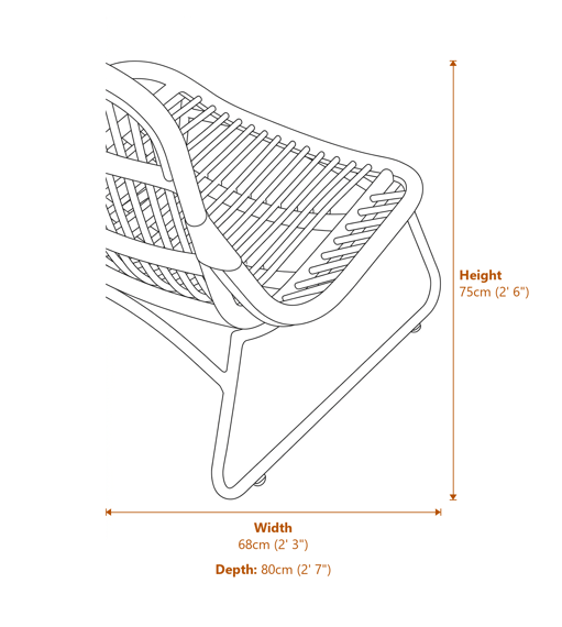 Manado Relax Natural Rattan Chair Dimensions Diagram