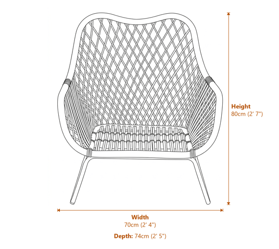 Manado Black Iron Frame Chair Dimensions Diagram