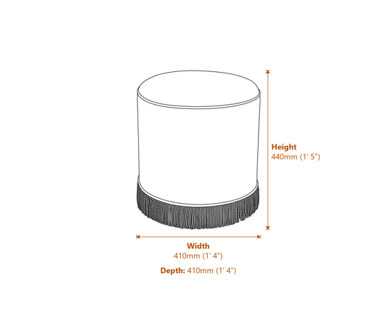 Santos Small French Blue Pouffe Dimensions Diagram