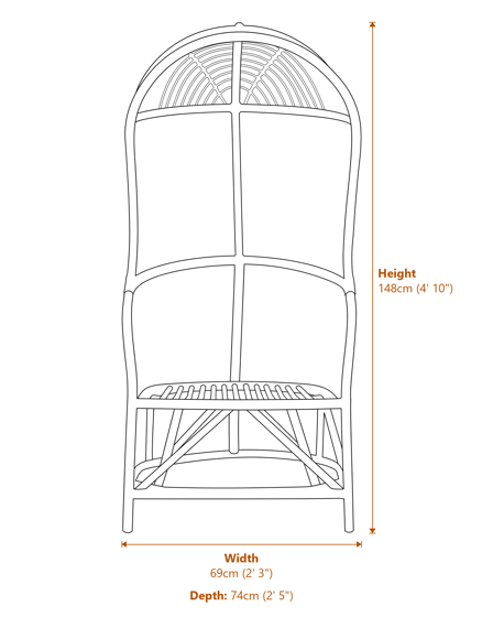 Manado High Back Natural Rattan Chair Dimensions Diagram