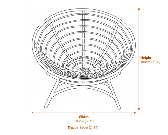 Manado Papasan Natural Rattan Chair Dimensions Diagram