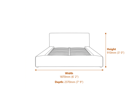 Soho White Clay King Size Bed Dimensions Diagram