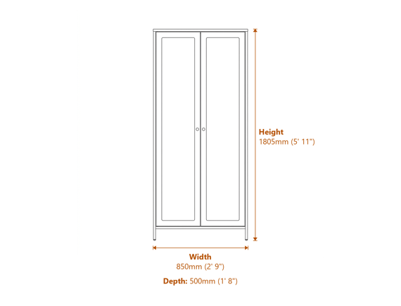 Storm Black 2 Door Wardrobe Dimensions Diagram