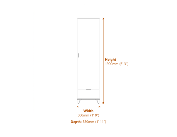 Stockholm Chevron 1 Door Wardrobe Dimensions Diagram