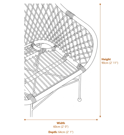 Manado Natural Rattan and Metal Chair Dimensions Diagram