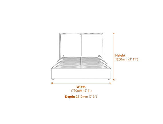 Sunday Deep Grey Double Bed Dimensions Diagram