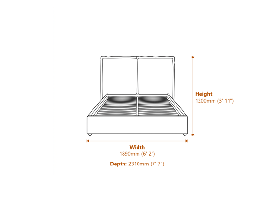 Sunday Deep Grey King Size Bed Dimensions Diagram