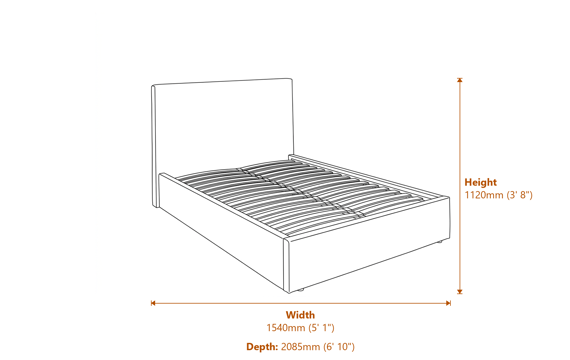Wilder Onyx Double Bed Dimensions Diagram