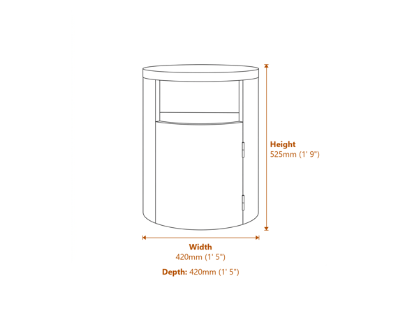 Yori Black Bedside Cabinet Dimensions Diagram