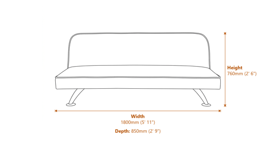 Brighton Sofa Bed Orange Dimensions Diagram