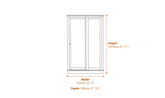Devon Oak 2 Door Wardrobe Dimensions Diagram