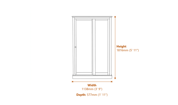 Devon Oak 2 Door Sliding Wardrobe Dimensions Diagram