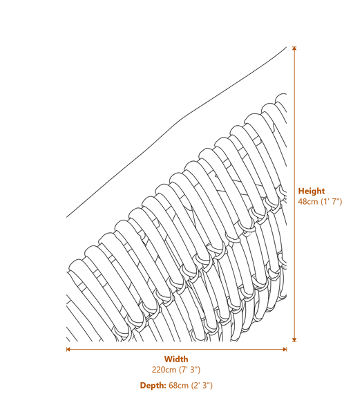 Manado Natural Rattan Bench Dimensions Diagram