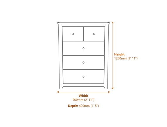 Havana Pine 3+2 Chest Dimensions Diagram