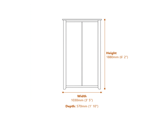 Havana Grey 2 Door Wardrobe Dimensions Diagram