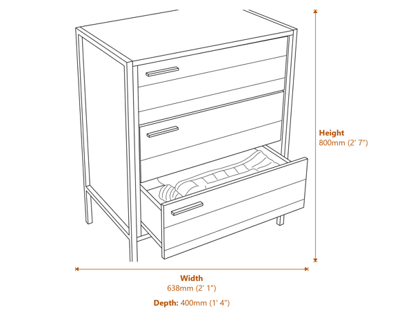 Hoxton 3 Drawer Chest Dimensions Diagram