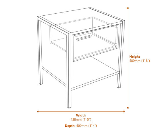 Hoxton Bedside Cabinet Dimensions Diagram