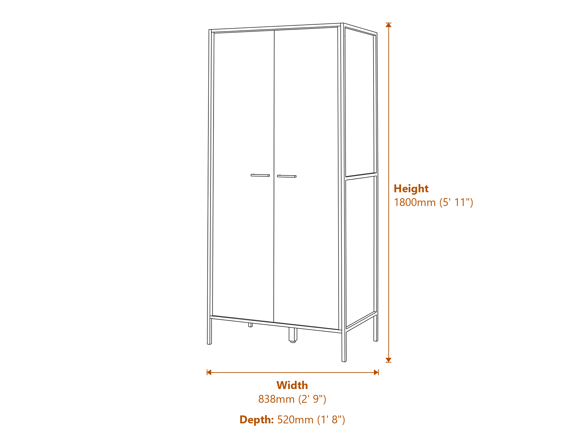 Hoxton 2 Door Wardrobe 2 Packs Dimensions Diagram