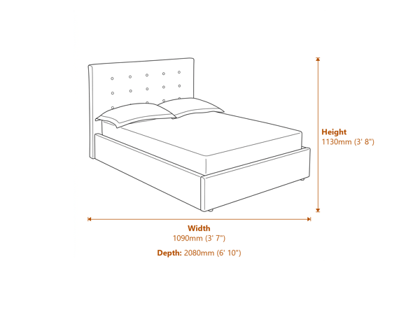 3'0 Lucca Single Bed Grey Dimensions Diagram