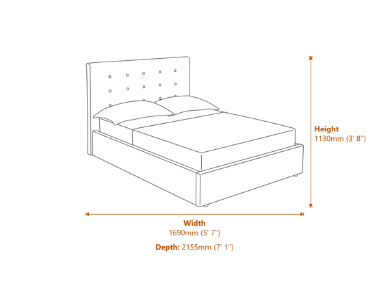 5'0 Lucca Kingsize Bed Grey Dimensions Diagram