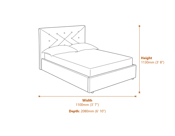3'0 Lucca Single Plus Bed Grey Dimensions Diagram