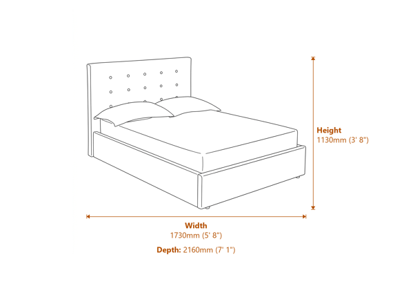 5'0 Lucca Kingsize Plus Bed Grey Dimensions Diagram