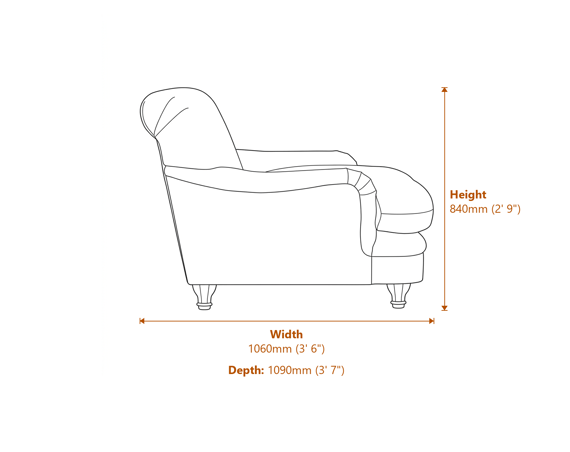 Plumpton Chair Peacock Blue Velvet Dimensions Diagram