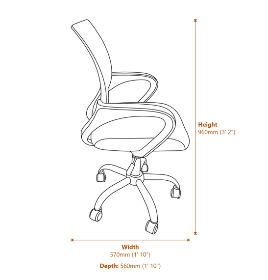 Tate Mesh Back Office Chair Blue Dimensions Diagram