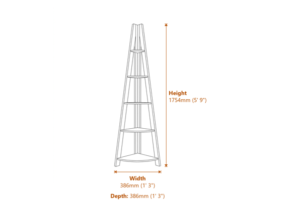 Tiva Corner Ladder Shelving Black 1 Pack Dimensions Diagram