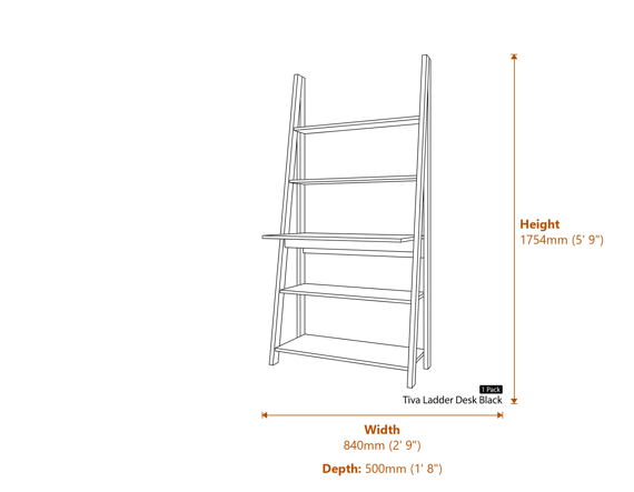 Tiva Ladder Desk Black 1 Pack Dimensions Diagram