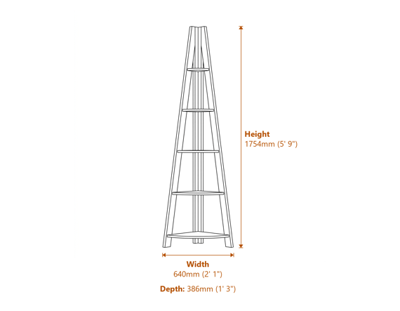 Tiva Ladder Bookcase Grey 1 Pack Dimensions Diagram