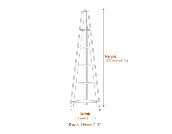 Tiva Corner Ladder Shelving Grey 1 Pack Dimensions Diagram