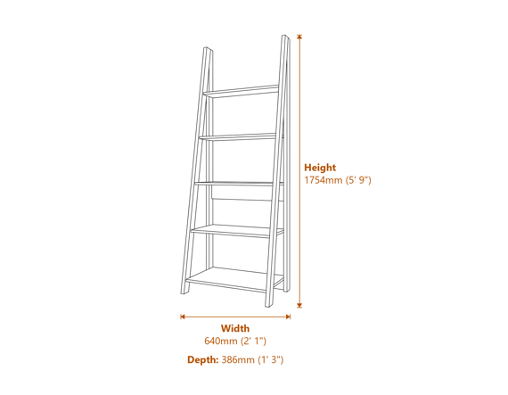 Tiva Ladder Bookcase Oak 1 Pack Dimensions Diagram