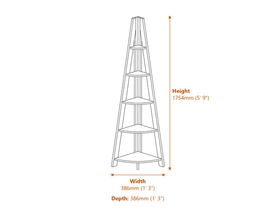 Tiva Corner Ladder Shelving Oak 1 Pack Dimensions Diagram