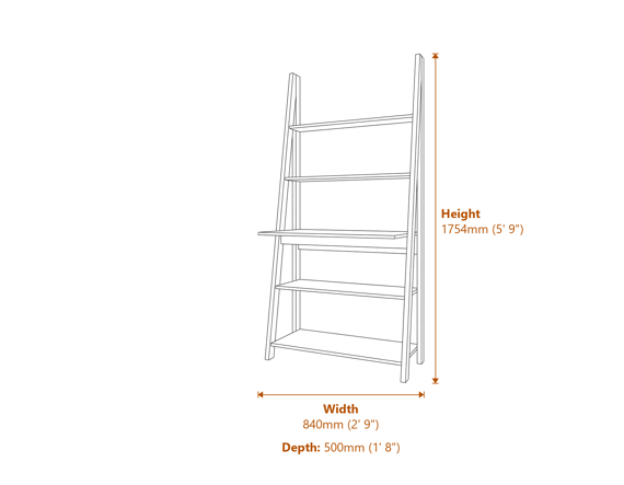 Tiva Ladder Desk Oak 1 Pack Dimensions Diagram