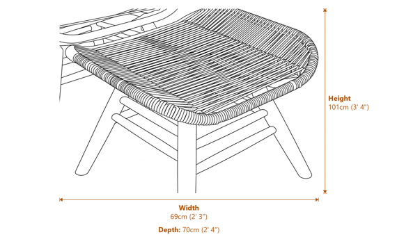 Sisal Latte Rope Lounge Chair And Footstool Dimensions Diagram