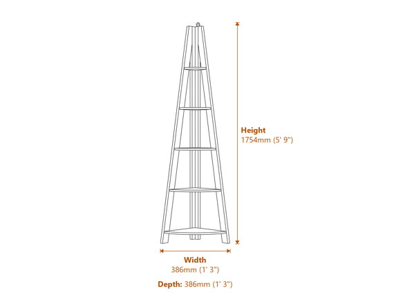 Tiva Corner Ladder Shelving White 1 Pack Dimensions Diagram