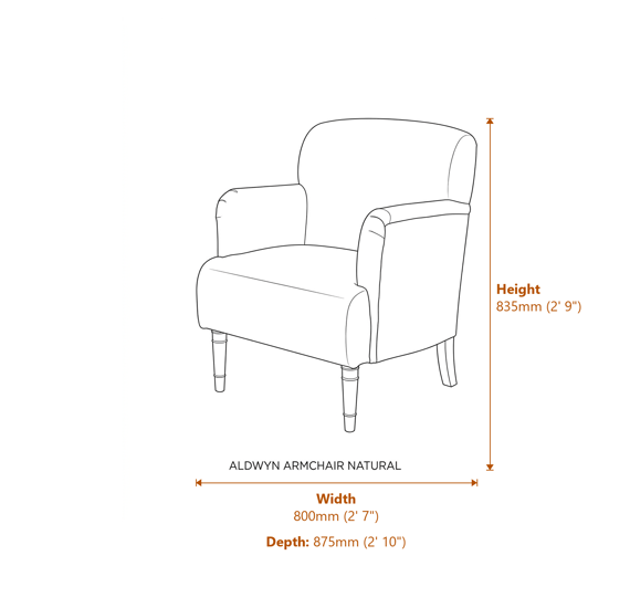 Aldwyn Armchair Natural Dimensions Diagram