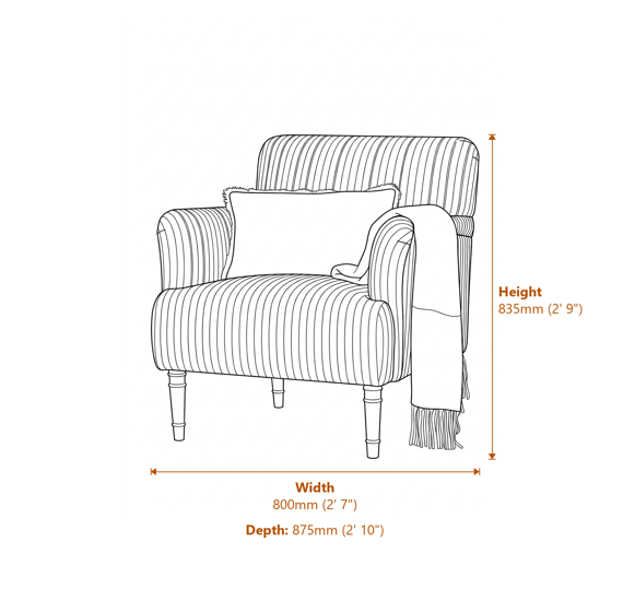 Aldwyn Armchair Carbon Stripe Dimensions Diagram
