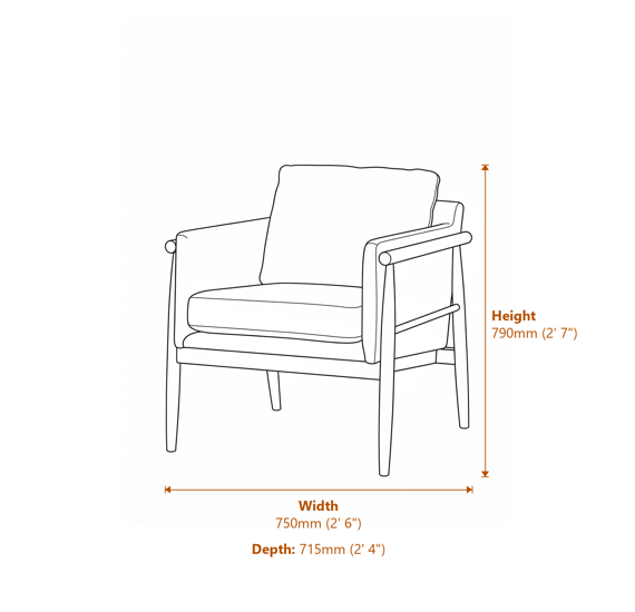 Kennington Armchair Natural Dimensions Diagram