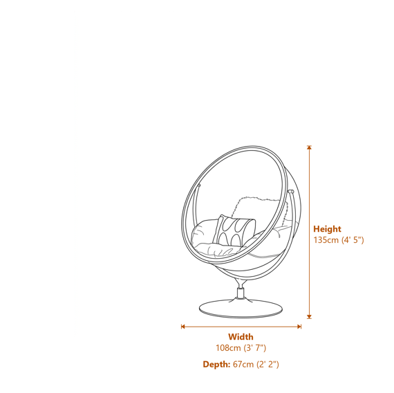 Goa Clear Swing Chair With Grey Cushions Dimensions Diagram