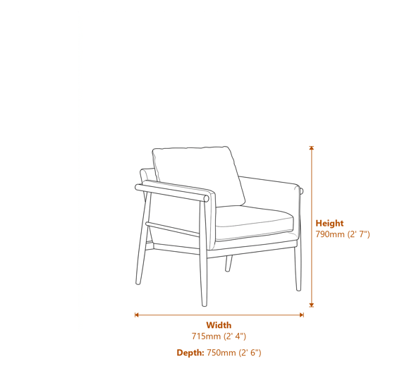 Kennington Armchair Olive Green Dimensions Diagram