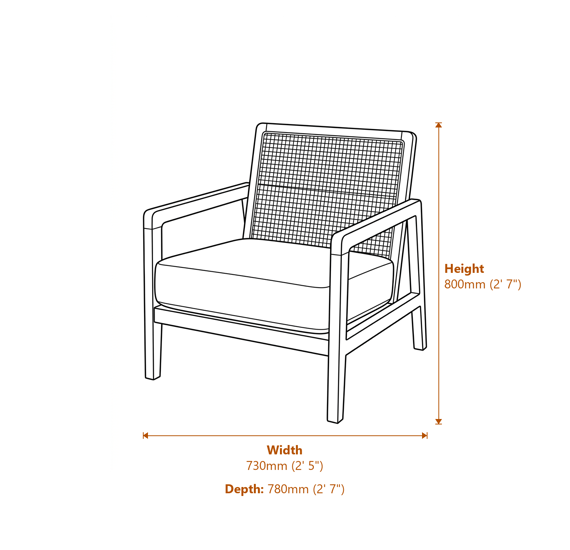 Lambourne Rattan Armchair Cream Dimensions Diagram