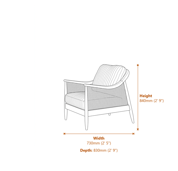 Templecombe Rattan Armchair Carbon Stripe Dimensions Diagram